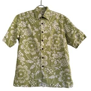 Kahala Mens Hawaiian Shirt Size Small Green White Flowers Cotton Casual Summer